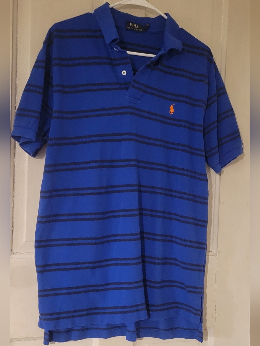 Polo by Ralph Lauren Royal Blue Striped Polo with Orange Pony Size Large